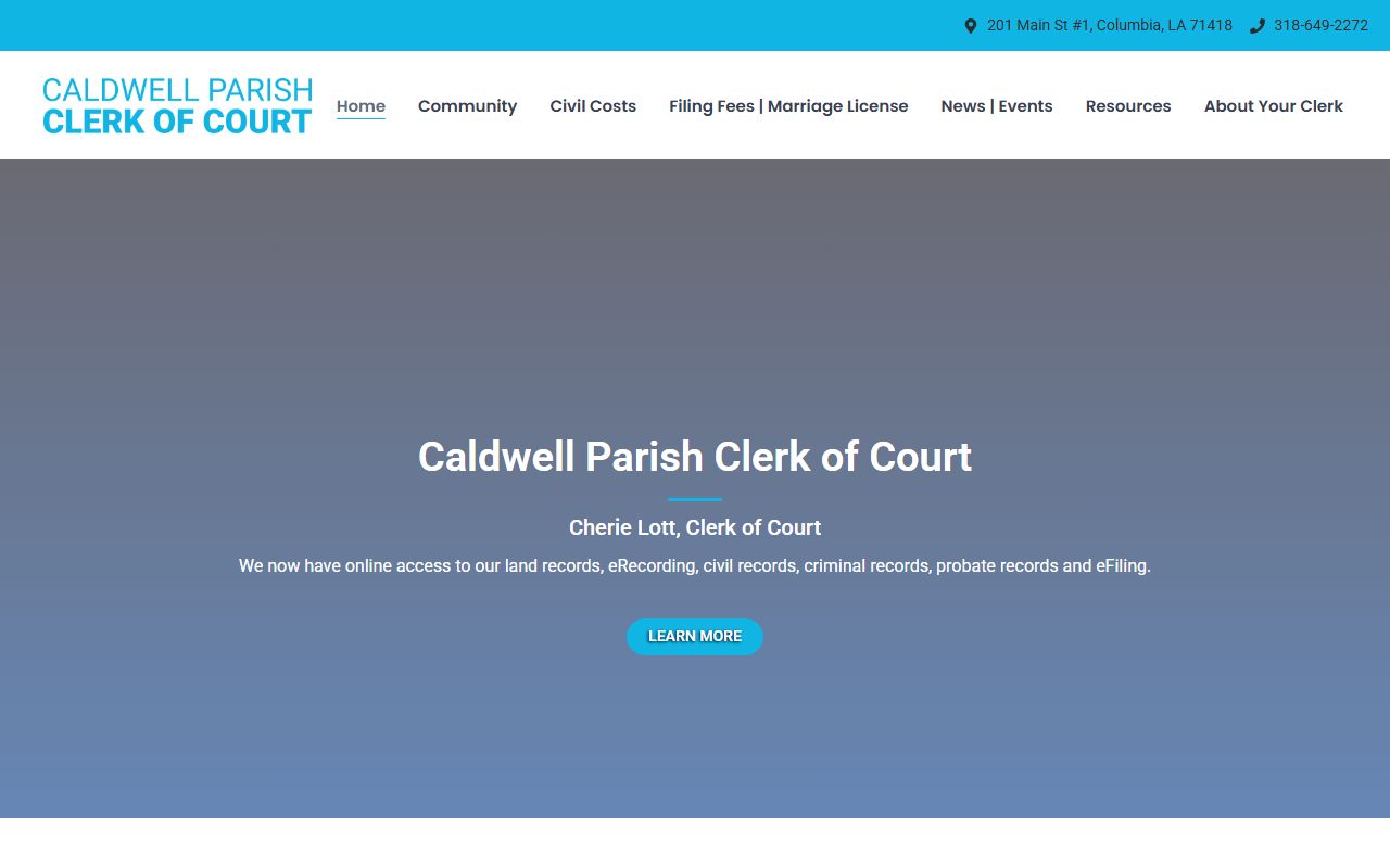 Caldwell Parish inmate records clerk criminal record access