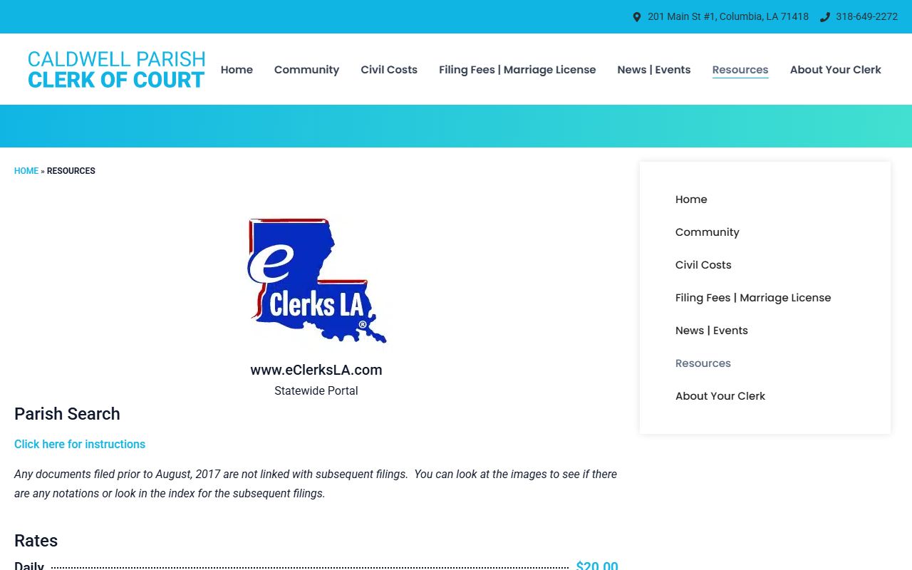 Caldwell Parish court records ClerkConnect access resources